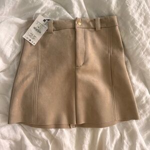 tan faux suede mini skirt